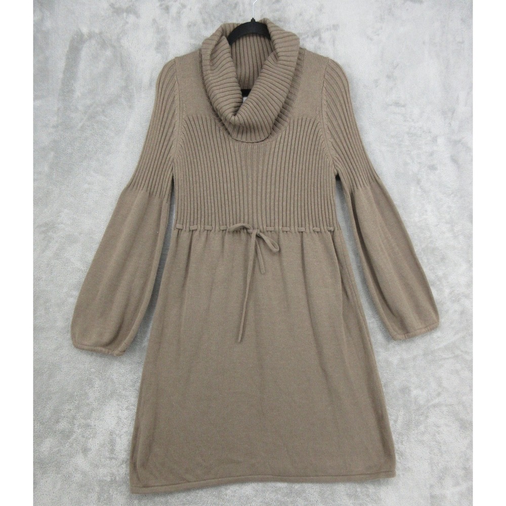 Calvin Klein Sweater Dress Womens Size XL Funnel Puff Sleeve Drawstring Brown